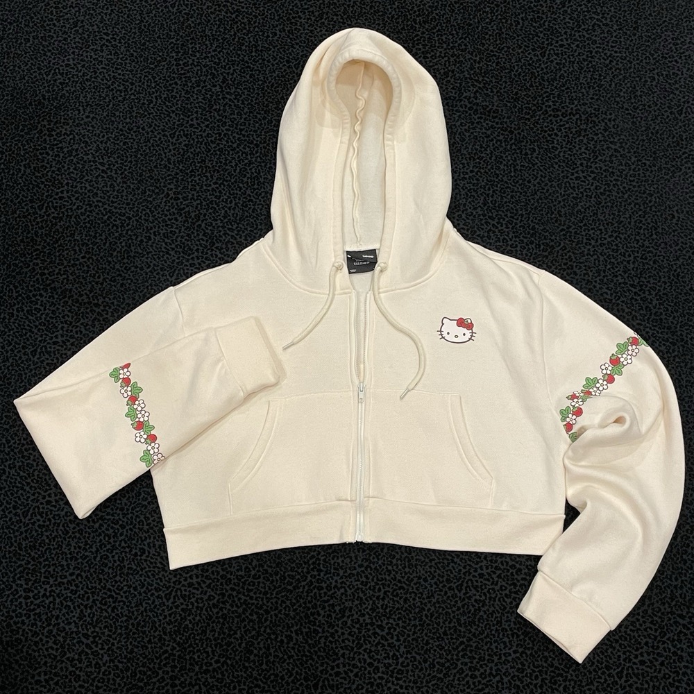 Hello Kitty Womens Sweater Graphic Hoodie Back To School Cropped Full Zip M - Picture 2 of 5
